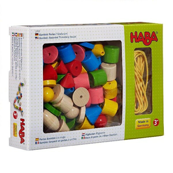 木のおもちゃ ビーズ ひも通し ドイツ 知育 HABA ハバ カラービーズ・6シェイプ HA2155