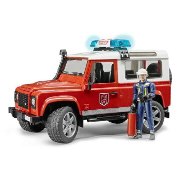 車のおもちゃ はたらく車 消防車 ミニカー BRUDER ブルーダー Land Rover Def.ワゴン消防カスタム(フィギュア付き）02596