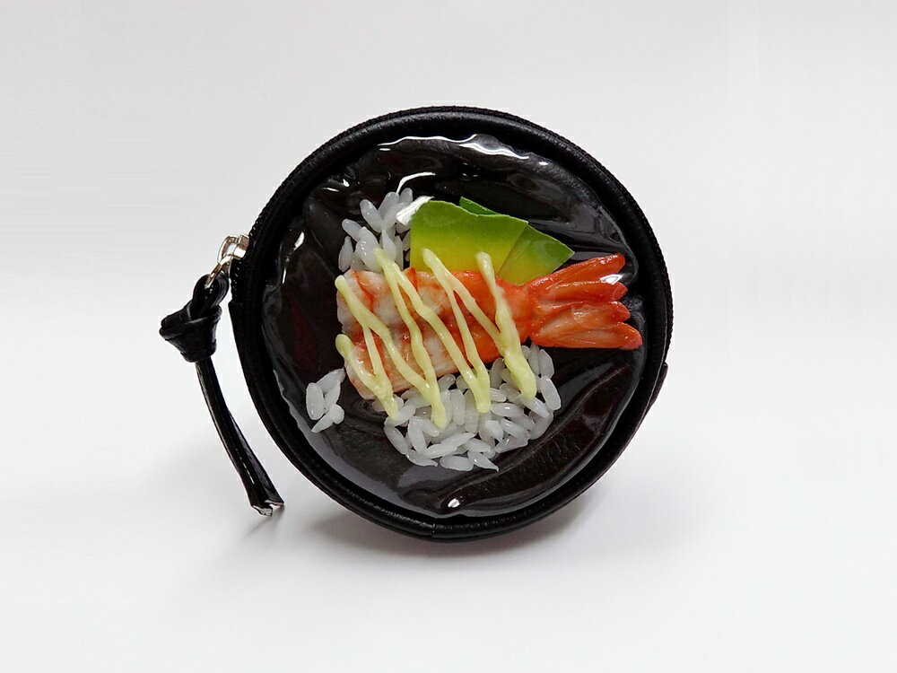 Rakuten - 【 丸型 ポーチエビ＆アボカド丼A 】 日本製 小物 食品サンプル おもしろ プレゼント かわいい おしゃれ ハンドメイド ポーチ バッグ 模型 フェイクフード フード 食べ物 パーツ 撮影 大阪 ユニーク Japan