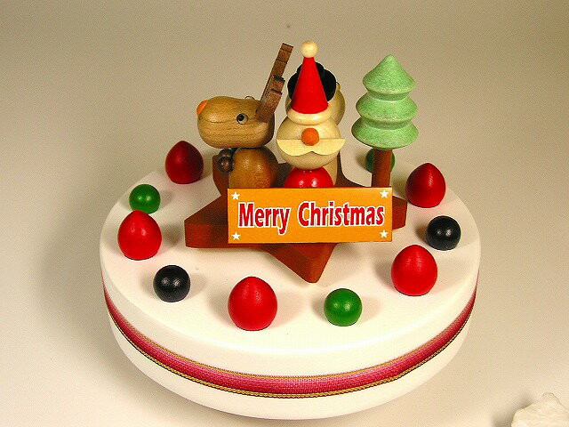 からくりオルゴール ”クリスマスシリーズ：X'mas サンタ＆ケーキ　”　（日本製：東洋音響） YK-XM-4