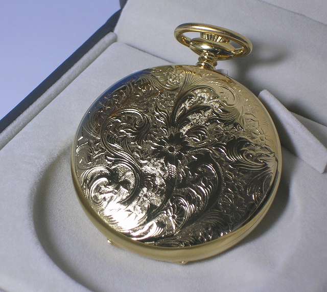 懐中時計の名門スイス アエロウォッチ社の金時計 蓋付き チェーン付き 懐中時計（金メッキ）55644-J501 [送料無料]