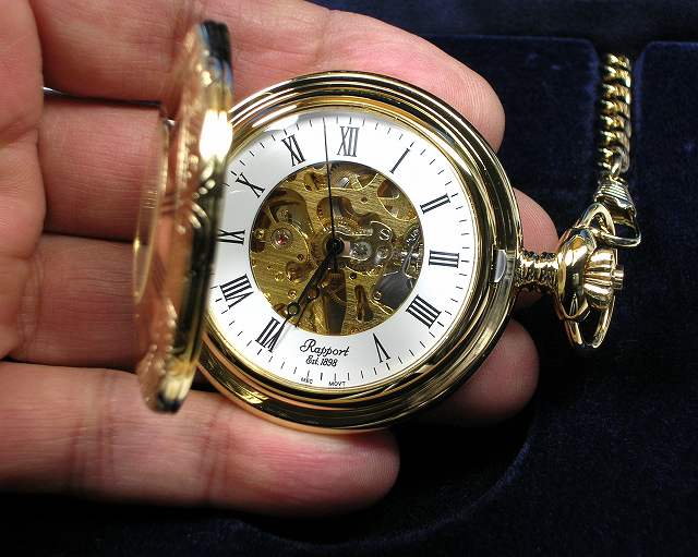 ラポート懐中時計 スケルトンタイプ 金色メッキ(イギリス製) PW56