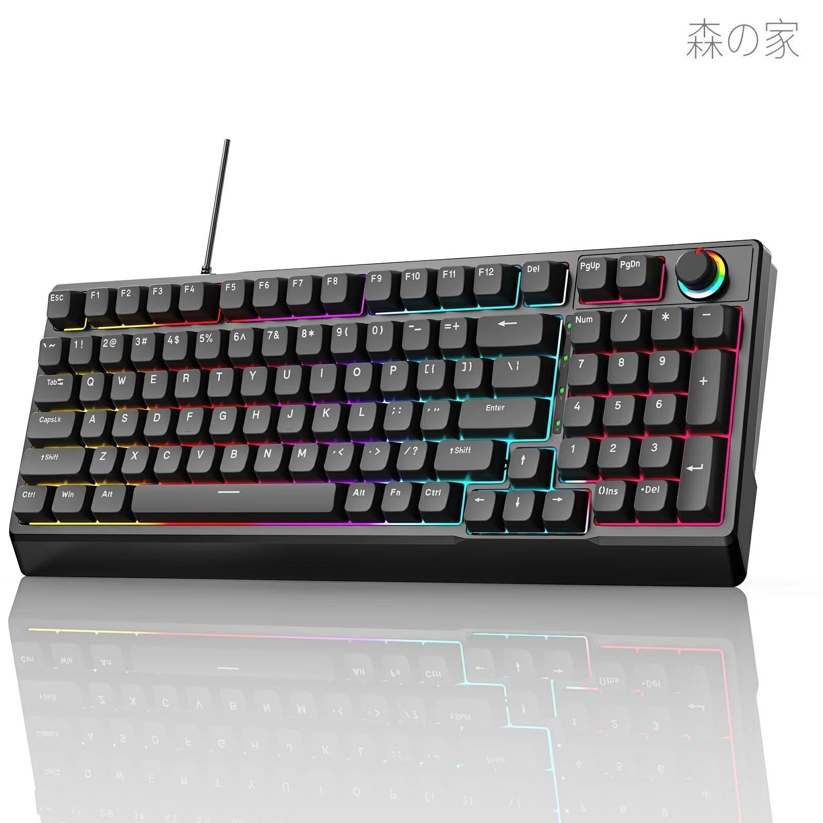 Rakuten - 【送料無料】赤軸 98 キー メカニカル LED バックライト付き ワード発光 USB ゲーミングきーボード有線 高速応答 数字キー付き 音量調整ノブ オフィス/ゲーミング コンピューター キーボード 贈り物