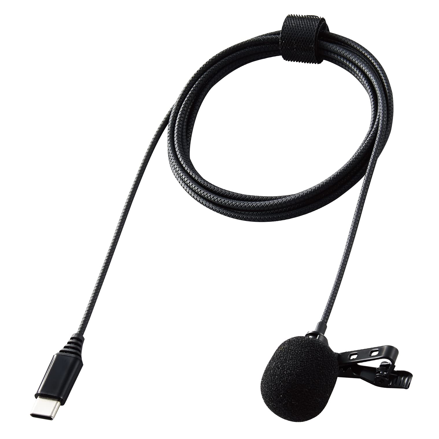 【送料無料】エレコム ピンマイク クリップ付き ウインドジャマー付 USB Type-C 収納ポーチ付 1.8m ブラック HS-MC09CBK