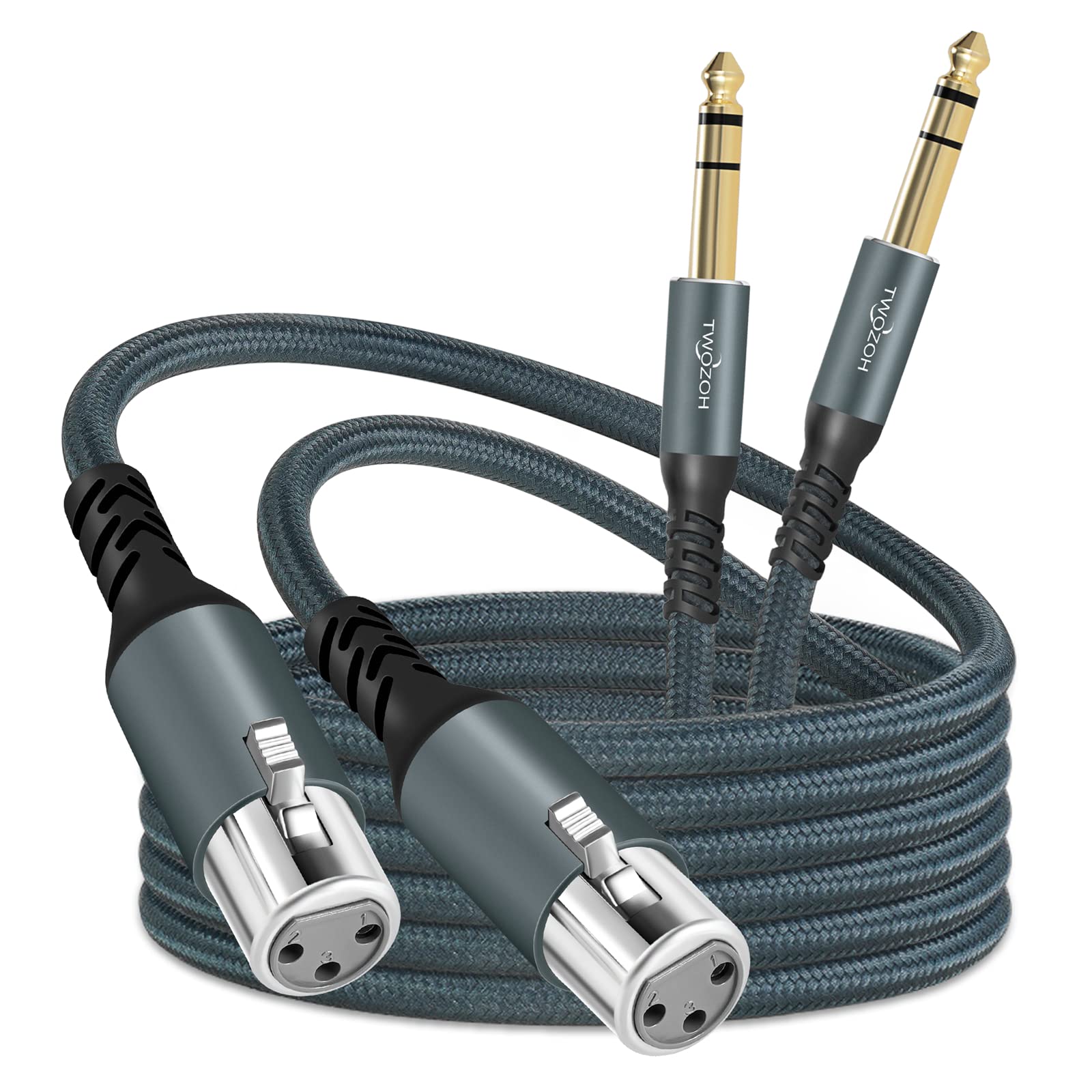 メス→1/4インチ(6.35mm) TRSケーブル 10M 2本入り 編組クォーターインチステレオジャック XLRマイクケーブル (Profesional/Hifi)