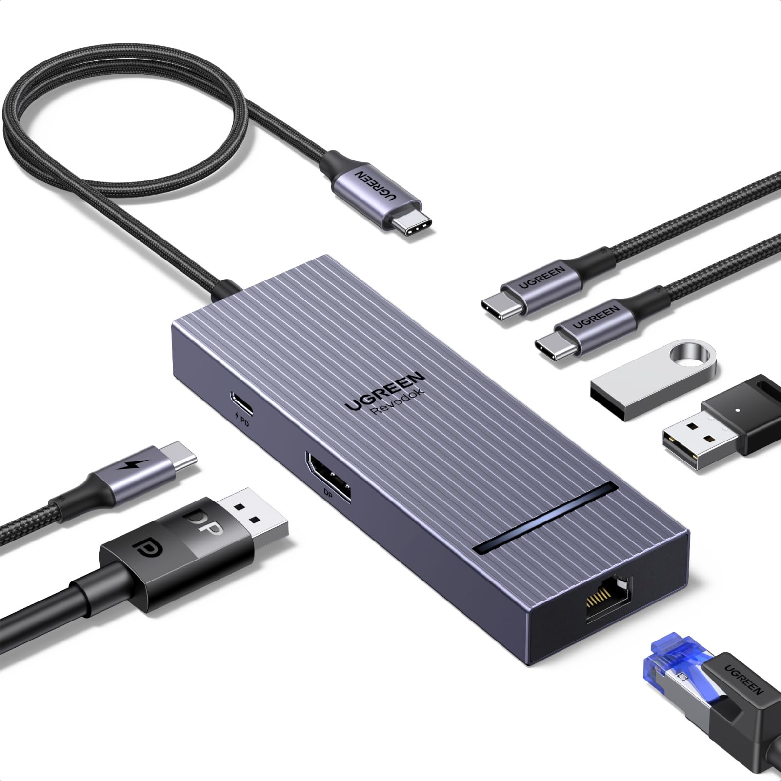 odok Pro 7 in 1 USB-C ハブ DisplayPort用 4K 60Hz、100W高速充電 10Gbps USB-AおよびUSB-C 3.2対応 MacBook Pro/Air、iPad Pro、Thinkpad、Rog Allyなどに対応。