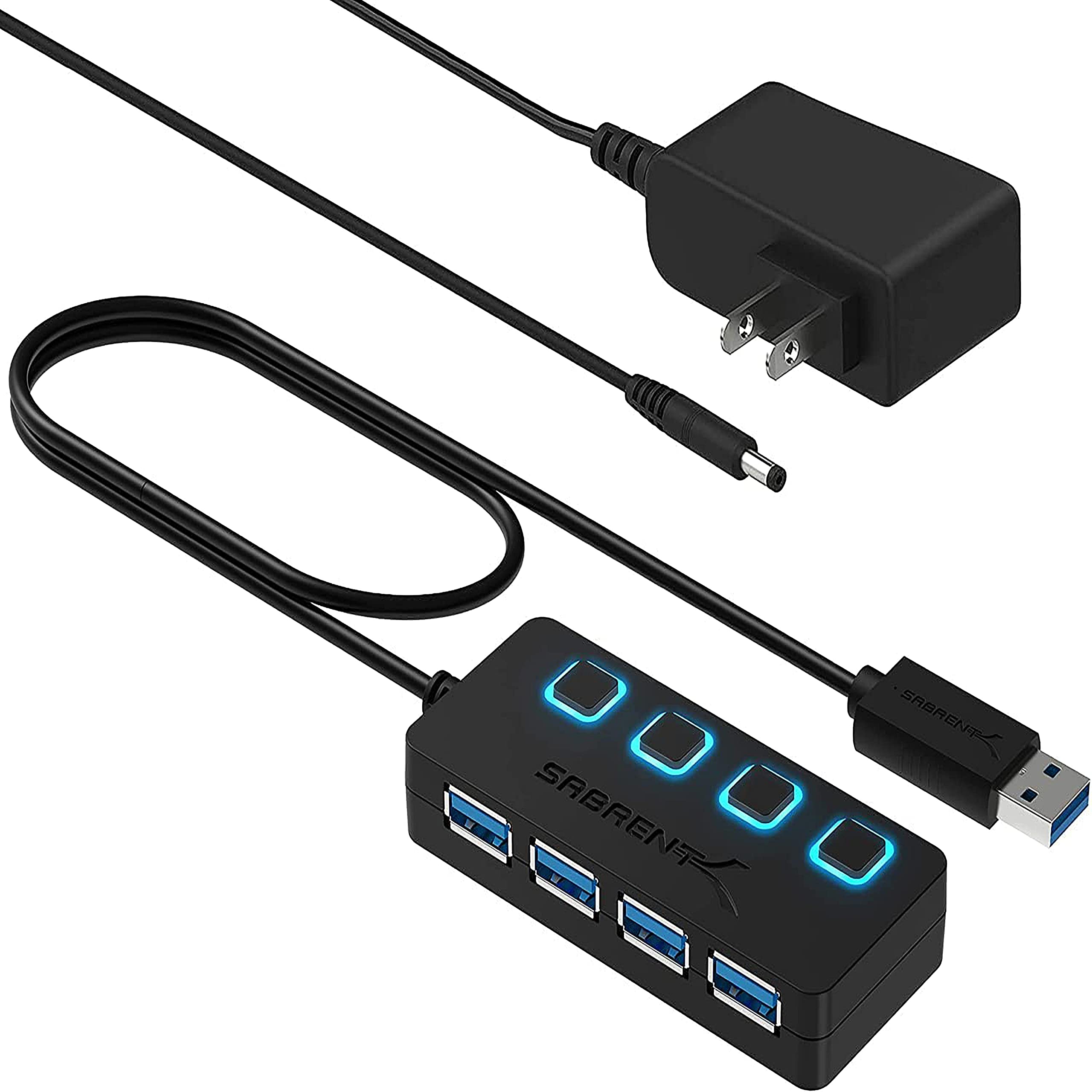 【送料無料】bハブ電源付き 3.0、4ポート 5V/2.5A 電源アダプタ付き（LED電源スイッチ搭載）SuperSpeed 5Gbps