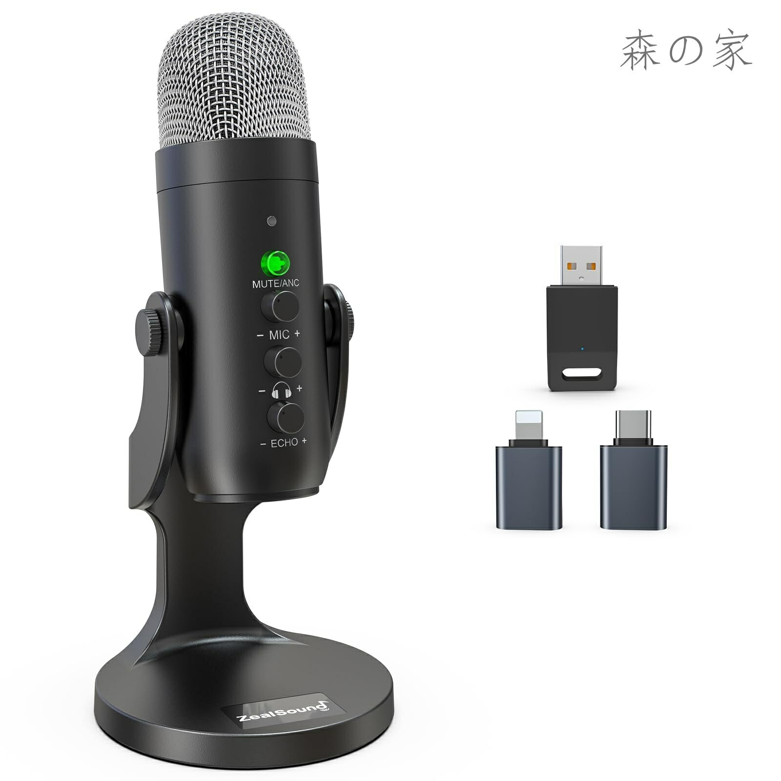 ワイヤレスマイク、*Phone PC iPad Android Phone用USBマイク、ミュートエコーモニターボリュームゲインBluetooth 2.4GHz付きコードレスコンデンサーデスクトップマイク、ポッドキャスト、ASMR、ゲーム、YouTubeビデオ用
