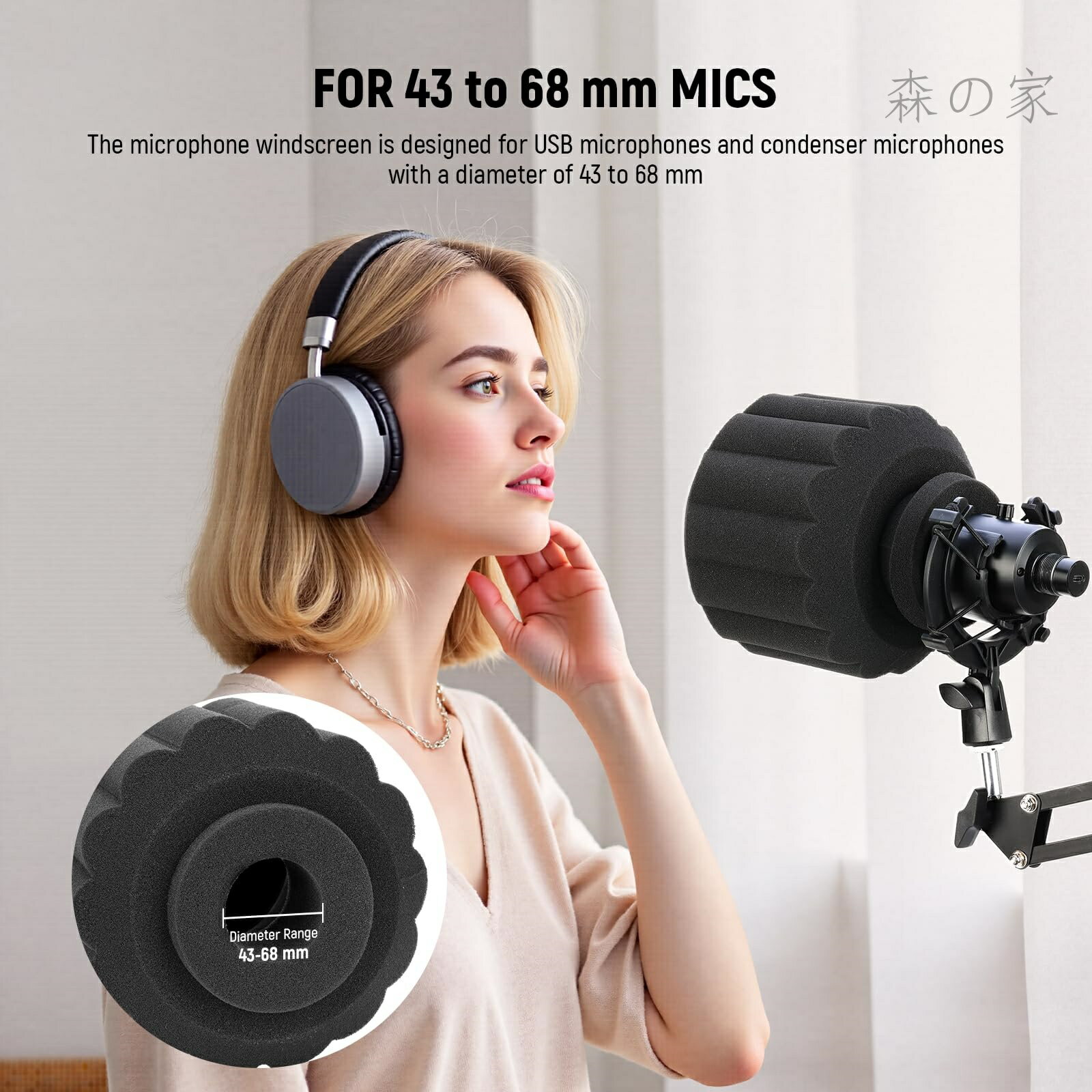 【送料無料】マイクアイソレーションボールシールド ポップフィルター 吸音5層フォーム音響機器 ポータブルウィンドスクリーンマイクカバー 風防ポップブロッカー 43-68mmマイク対応 スタジオボーカルブース録音用 MS012