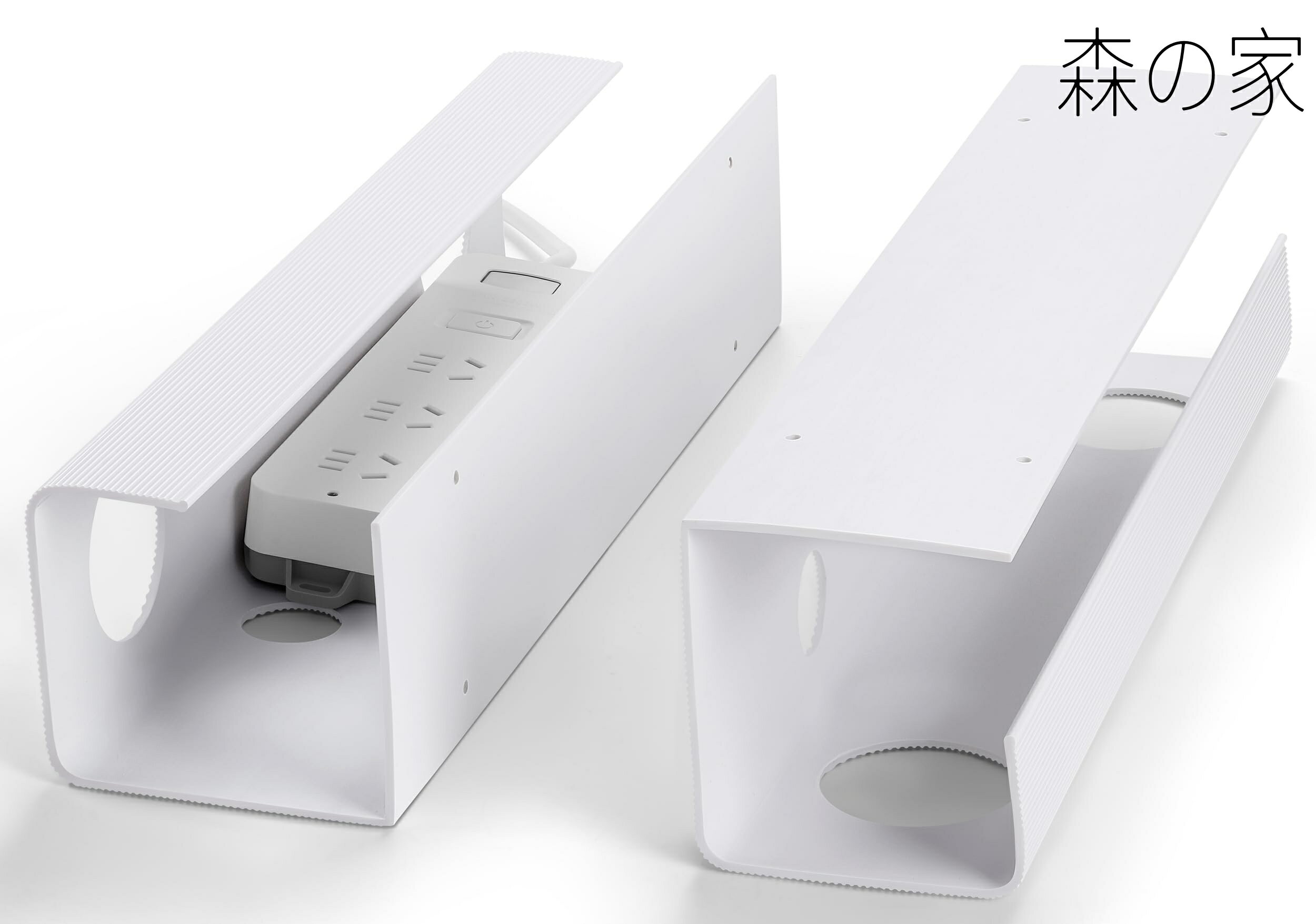 Rakuten - 【送料無料】ZhiYoケーブルボックス 大容量ケーブル管理ルトレー2個セット デスク下収納 長さ40cm PCV電源タップ収納 オフィス用 家庭用机下配線隠し 白