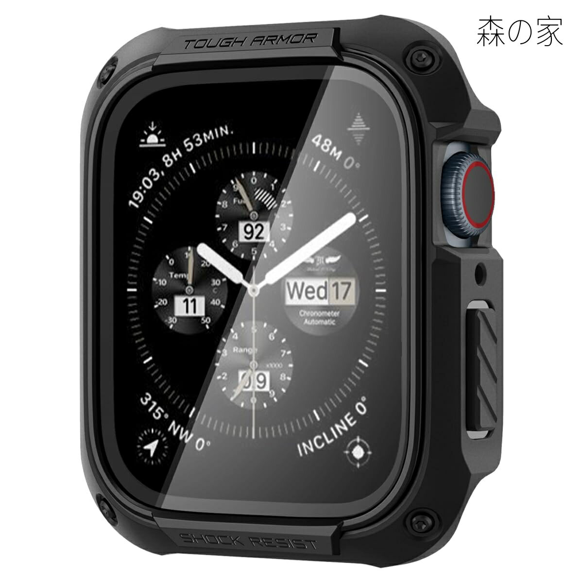 Rakuten - 【送料無料】le Watch ケース 41mm ガラス 一体型 【 Apple Watch 9 / 8 / 7 対応 】 米軍MIL規格取得 画面保護 耐衝撃 落下 衝撃 吸収 すり傷 防止 保護カバー タフ・アーマー ACS04191 (ブラック)
