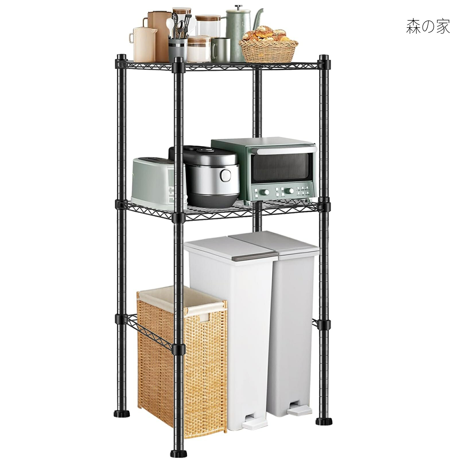 Rakuten - 【送料無料】スチール キッチン収納 幅60cm 2段可動棚 収納棚 冷蔵庫上ラック ランドリーラック 炊飯器ラック レンジ台 棚 (ブラック)