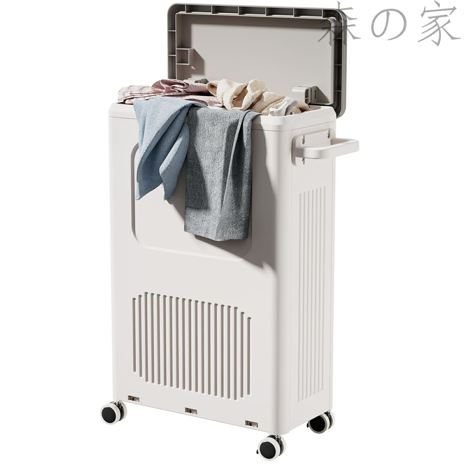 Rakuten - 【送料無料】ランドリーバスケット スリム 蓋付き 隙間収納 21cm 洗濯かご スリム キャスター付き 洗濯機横 大容量50L 持ち手付き 高い耐荷重性 洗濯カゴ 防水性 洗濯物入れ (ミルクホワイト)