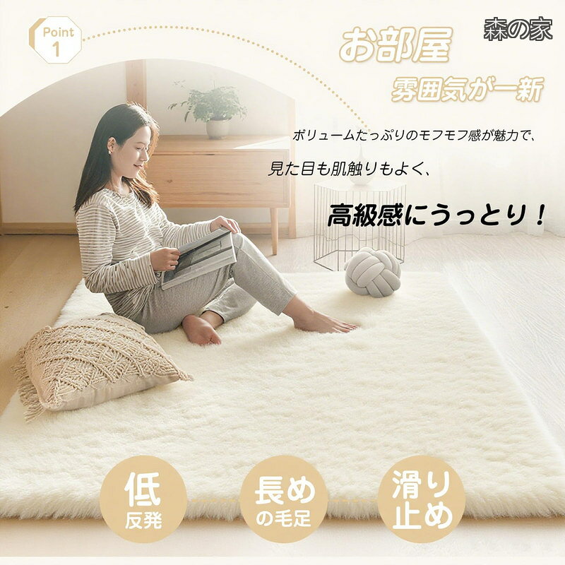 【送料無料】ラグマット カーペット ラグ シャギーラグ 絨毯 低反発 厚手 洗えるラグ マット リビング用 じゅうたん 北欧 ふわっと 滑り止め付き オールシーズン(無地 アイ morinoya-light-10045766 森の家 サンプル画像2