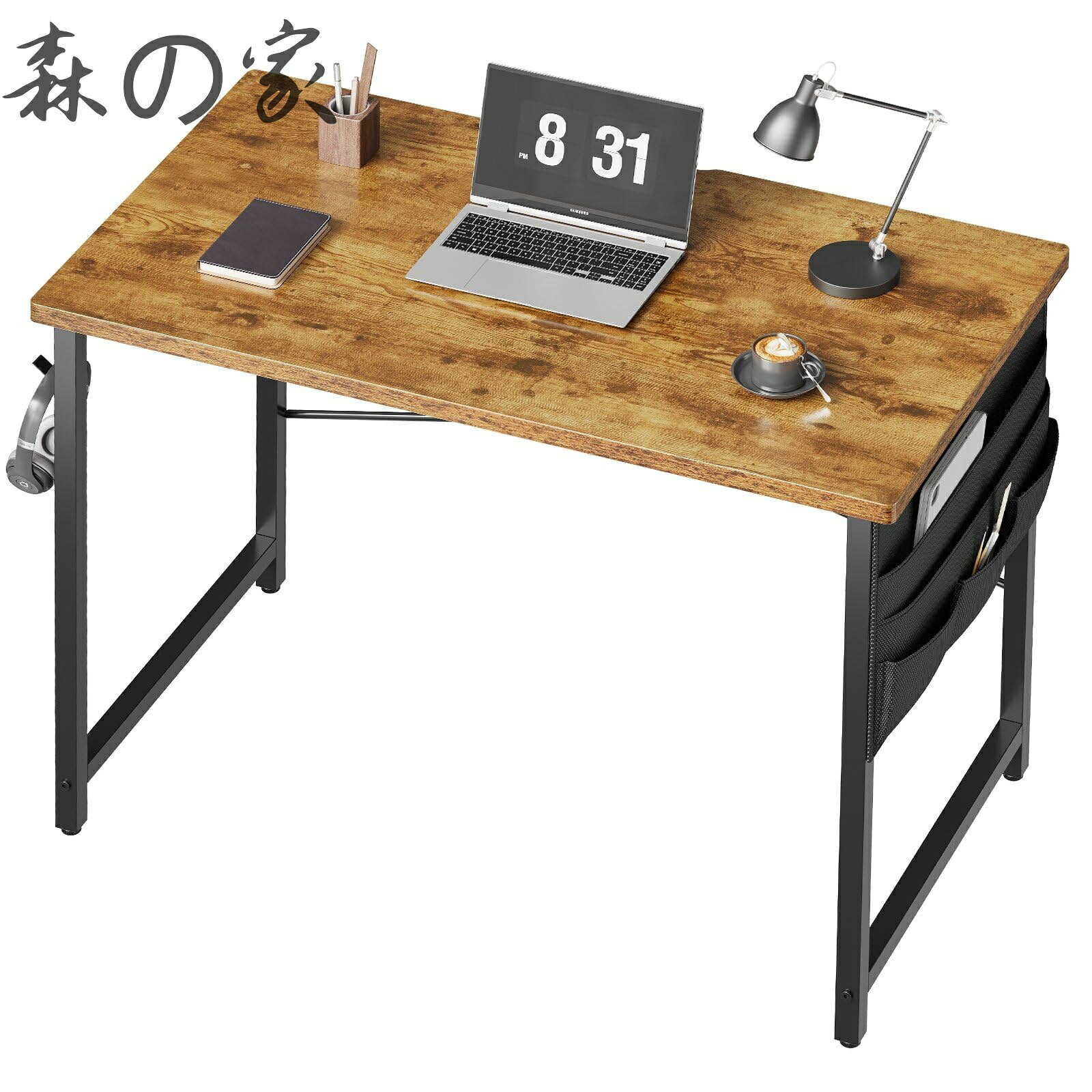 Rakuten - 【送料無料】机 パソコンデスク 机 pcデスク つくえ 幅80*奥行40cm シンプル 収納袋付き勉強机 フック付き学習机 モニターアーム取付対応 組立簡単 テレワーク ビンテージ