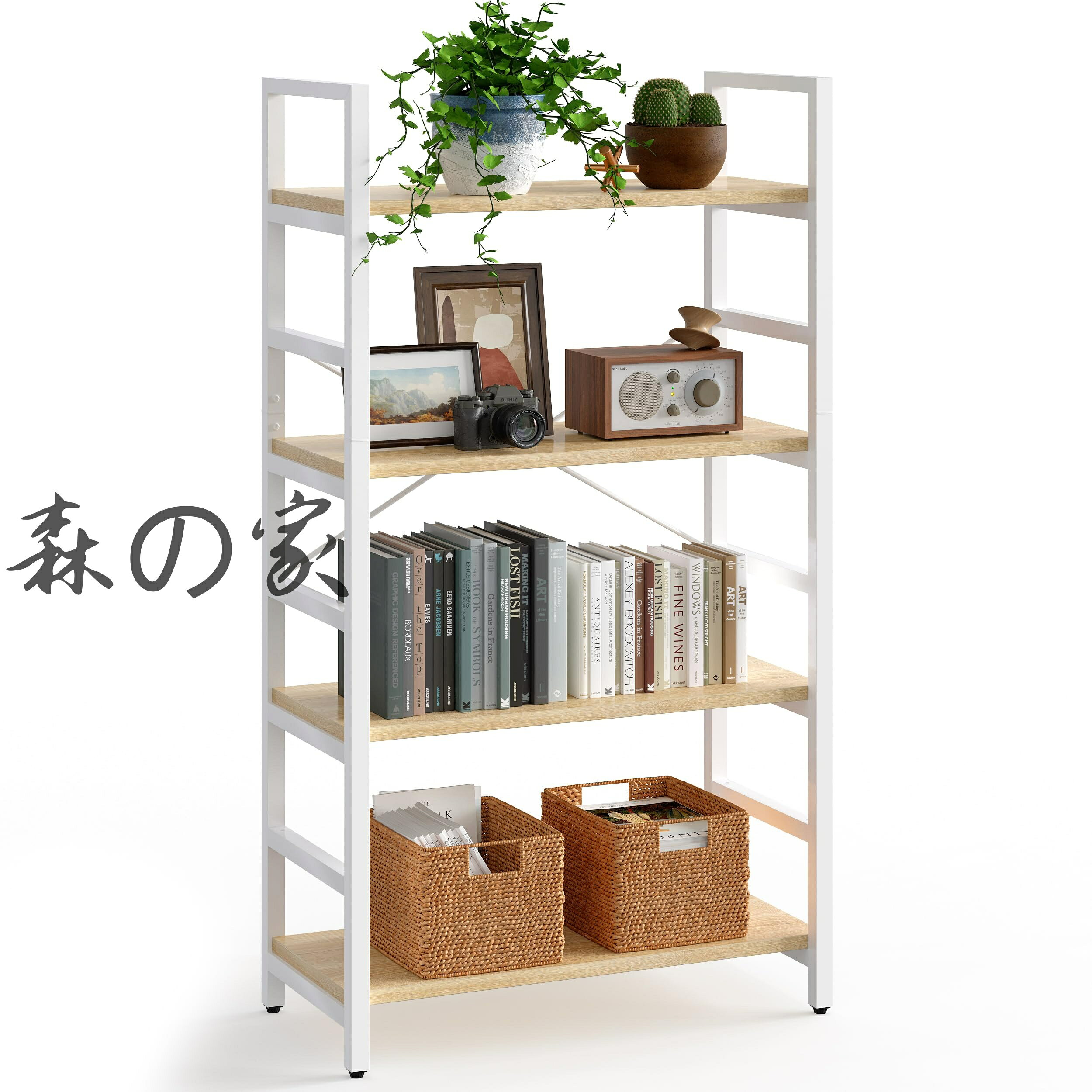 【送料無料】オープンシェルフ 4段 幅60×奥行28×高さ122cm 本棚 スリム 収納ラック おしゃれ 隙間収納 オープンラック 木製 キッチン ディスプレラック 組立簡単 オーク