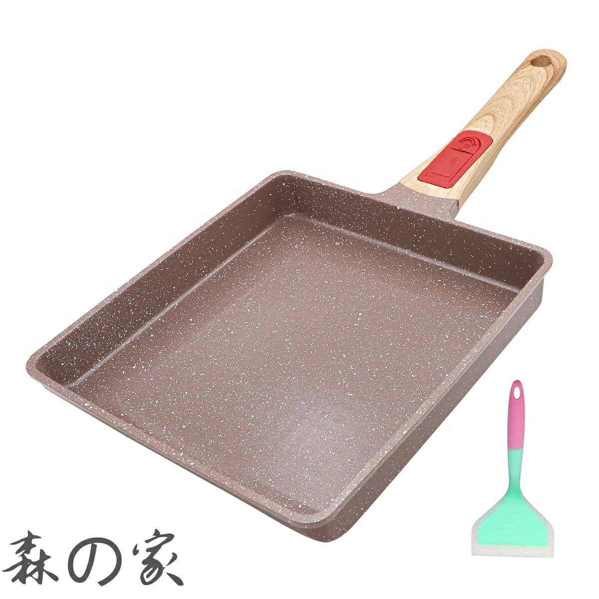 Ih Incompatible - 【送料無料】卵焼き　フライパン　21*23cm　IH・ガス火対応 くっつかないセラミックコーティングPFOA PFOS フリー 取っ手の取れる　　　卵焼き器　お手入れやすい　ブラウン