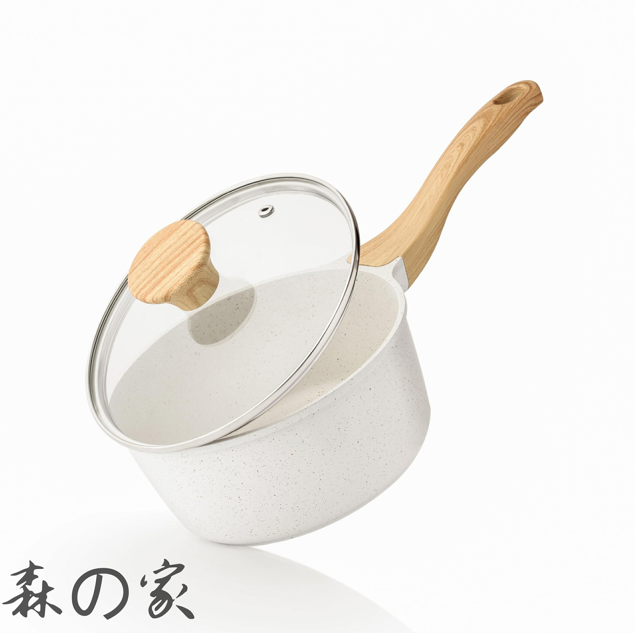 Rakuten - 【送料無料】片手鍋18cm IH/ガス対応 蓋付き 一人食 深型 ソースパン 有害物質なし マーブルコート 揚げ物 煮物 洗いやすい 高熱伝導率 一年保証 ベージュ