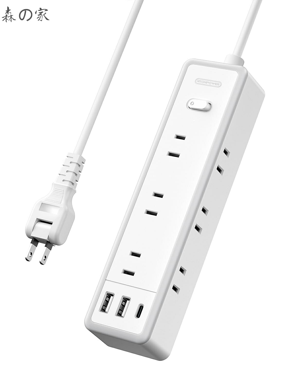 【送料無料】2m 電源タップ usb付き 9個AC口 2個USB-Aポート 1個タイプcポート NTONPOWER 雷ガード たこあしコンセント テーブルタップ usb コンセント スイッチ付き 卓上/壁掛け ホワイト