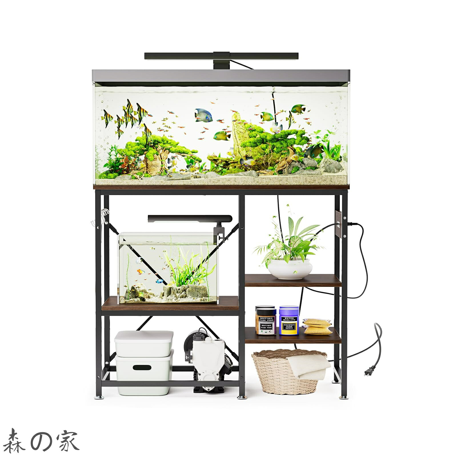 【送料無料】水槽台 90cm水槽用 水槽設置台 幅90×奥行き40×高さ75cm 電源コンセント付き 水槽棚 900水槽台 水槽 90cm 台 中棚板10段高さ調整可能 左右入れ可能 90センチ水槽台 水槽ラック 水槽スタンド 30/40/45/60/70/90cm水槽用 (ウォルナット 90×40