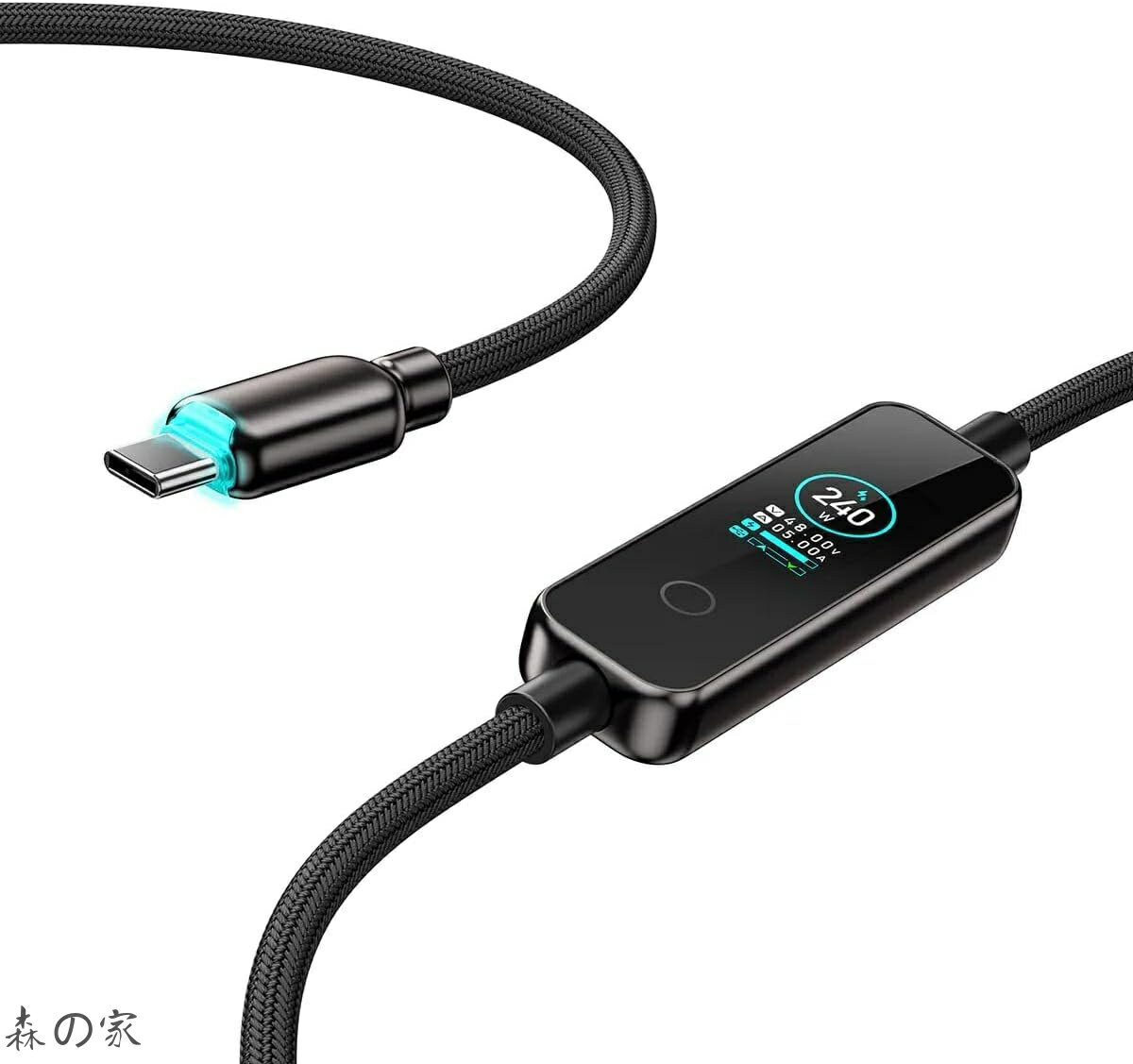 MATECH USB-C & USB-C ケーブル 240W 高耐久ナイロン USB PD対応 (史上初リアルタイムディスプレイ付き) (PowerSight 240W 1.2m ブラック)