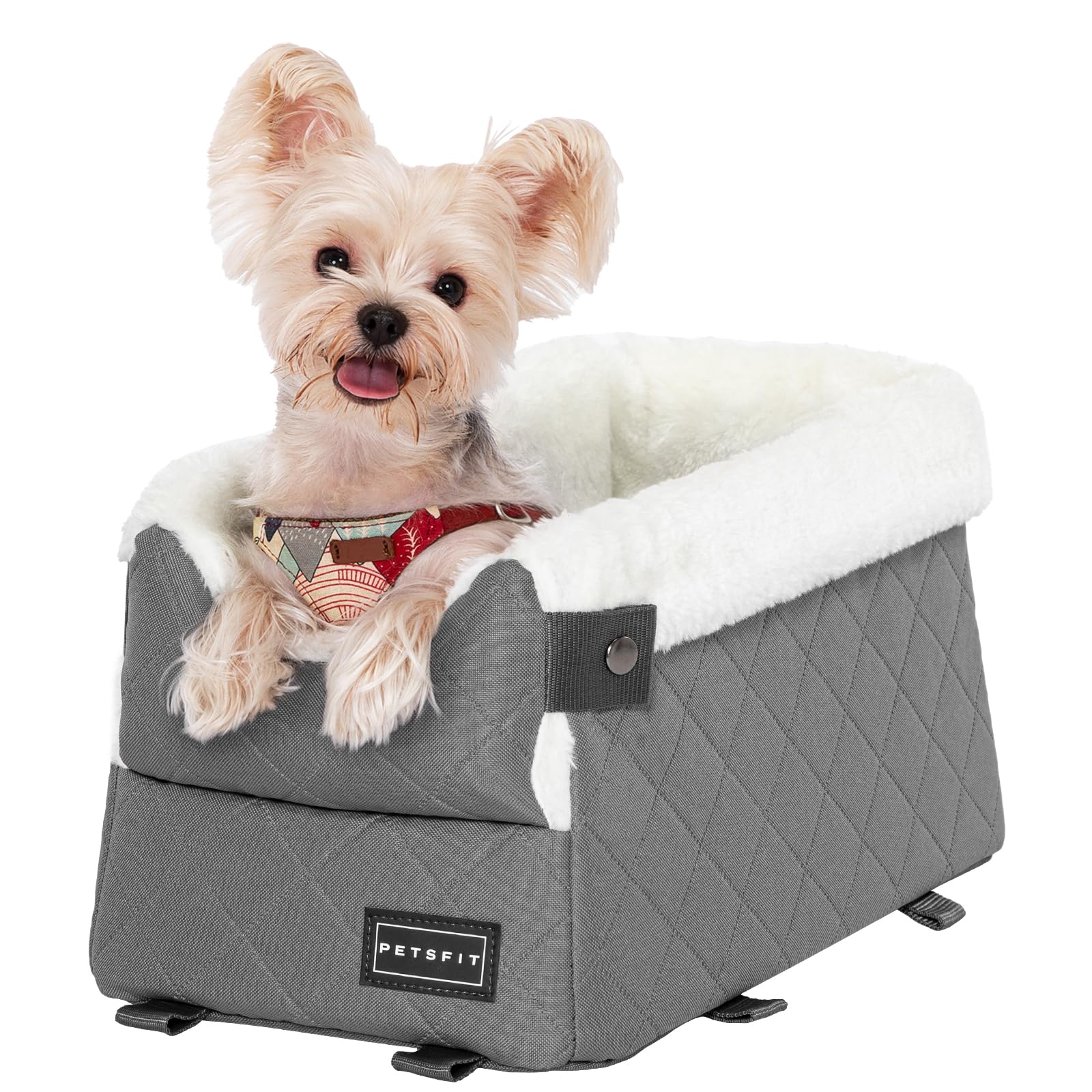 【送料無料】petsfit 犬ドライブボックス 小型犬用 犬シート車 アームレストボックス ドライブシート 飛び出し防止 車載ベッド 洗えるマット付き 折りたたみ 安定 旅行用・通院・帰省 (薄グレー)