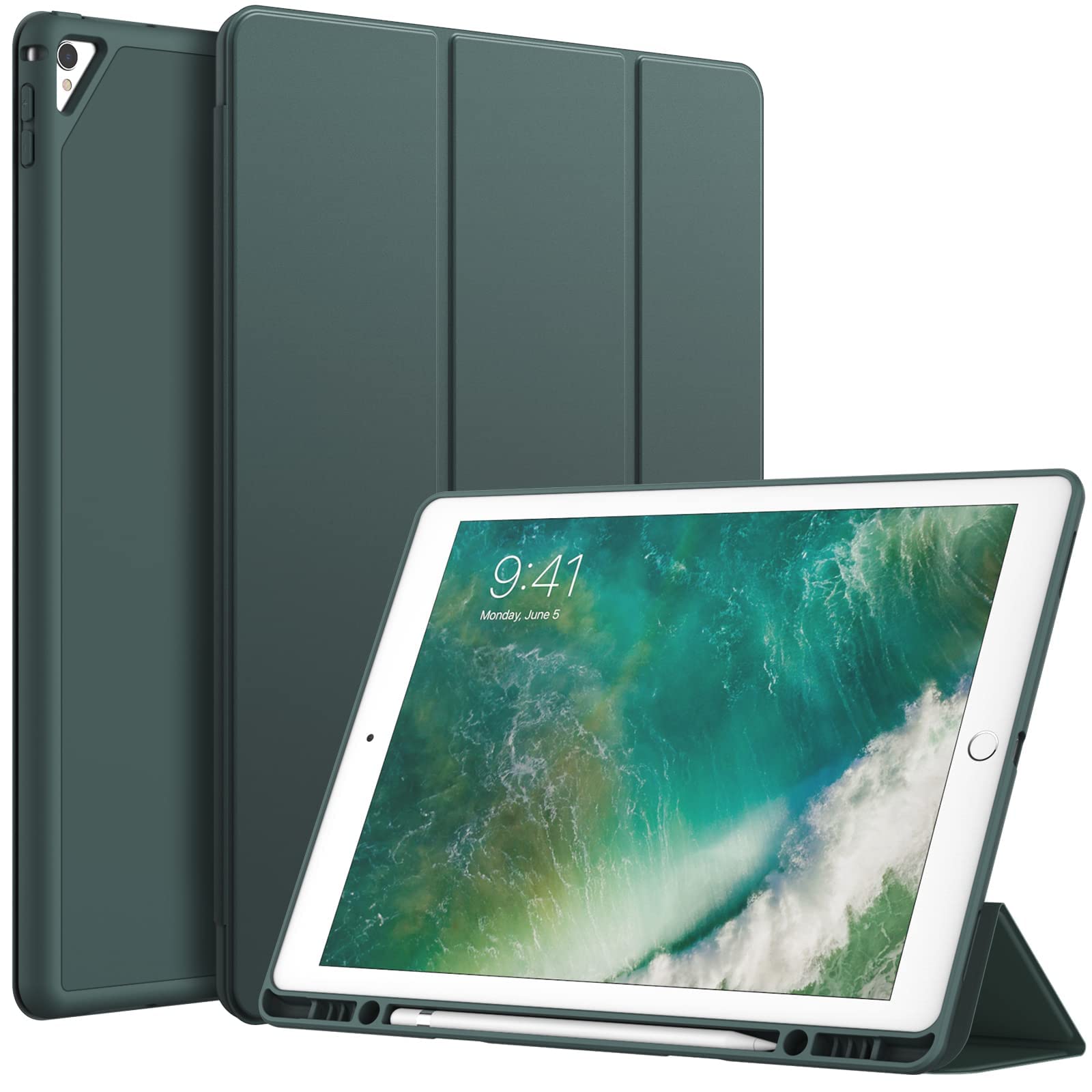 Rakuten - 【送料無料】JETech iPad Pro 12.9 ケース 2015/2017 第1/2世代用Pencilホルダー付き ペンシル ソフトTPUバック スリム保護カバー オートウェイクアップ/スリープ機能付き (ミスティブルー)