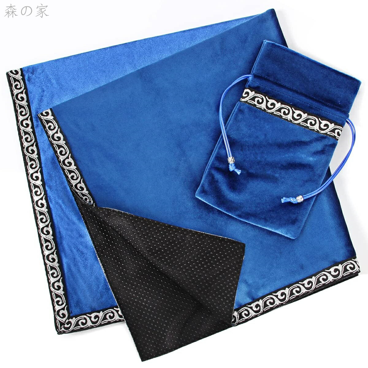 【送料無料】タロットクロス ベルベット タロットカード用 ポーチ付 65×65cm 占い 高級 厚手 (滑り止め付き・ブルー)