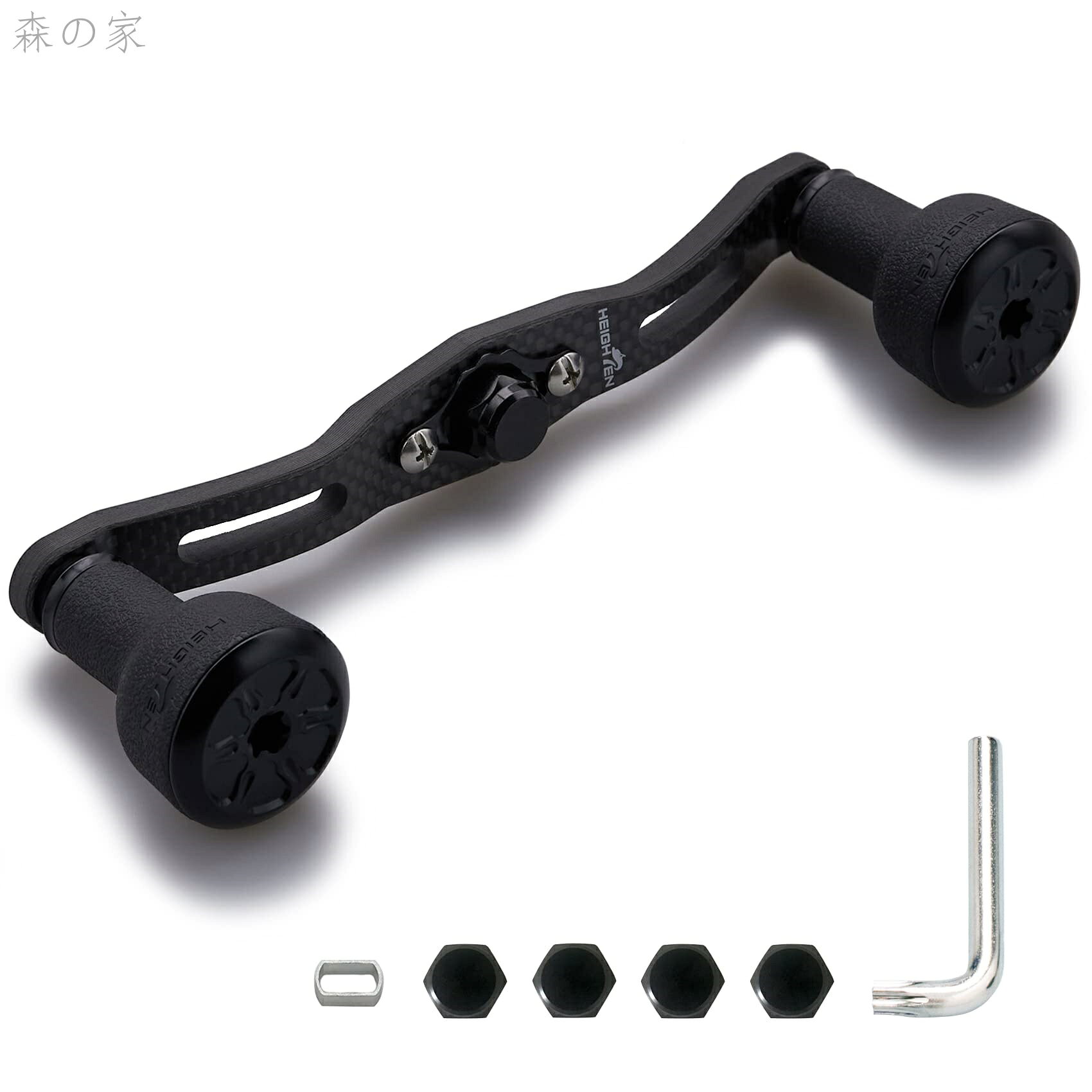 120/110mm リール ハンドル 厚さ4mm 1.5K炭布 カーボン 24mm TPE製 ノブ搭載 シマノ(SHIMANO) ダイワ(DAIWA) アブ(Abu) 通用 ベイトリール 用 TPE Series (110mm ブラック) (HT8602)