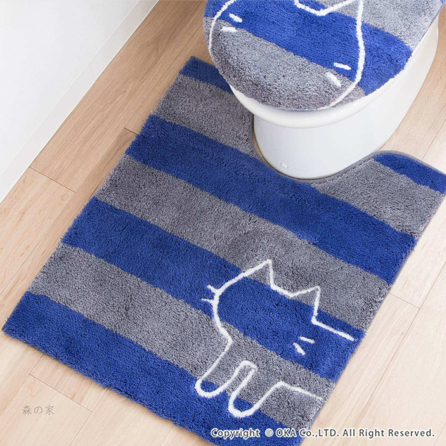 【送料無料】うちねこ ロングサイズ トイレマット 約75×63cm (ブルー)