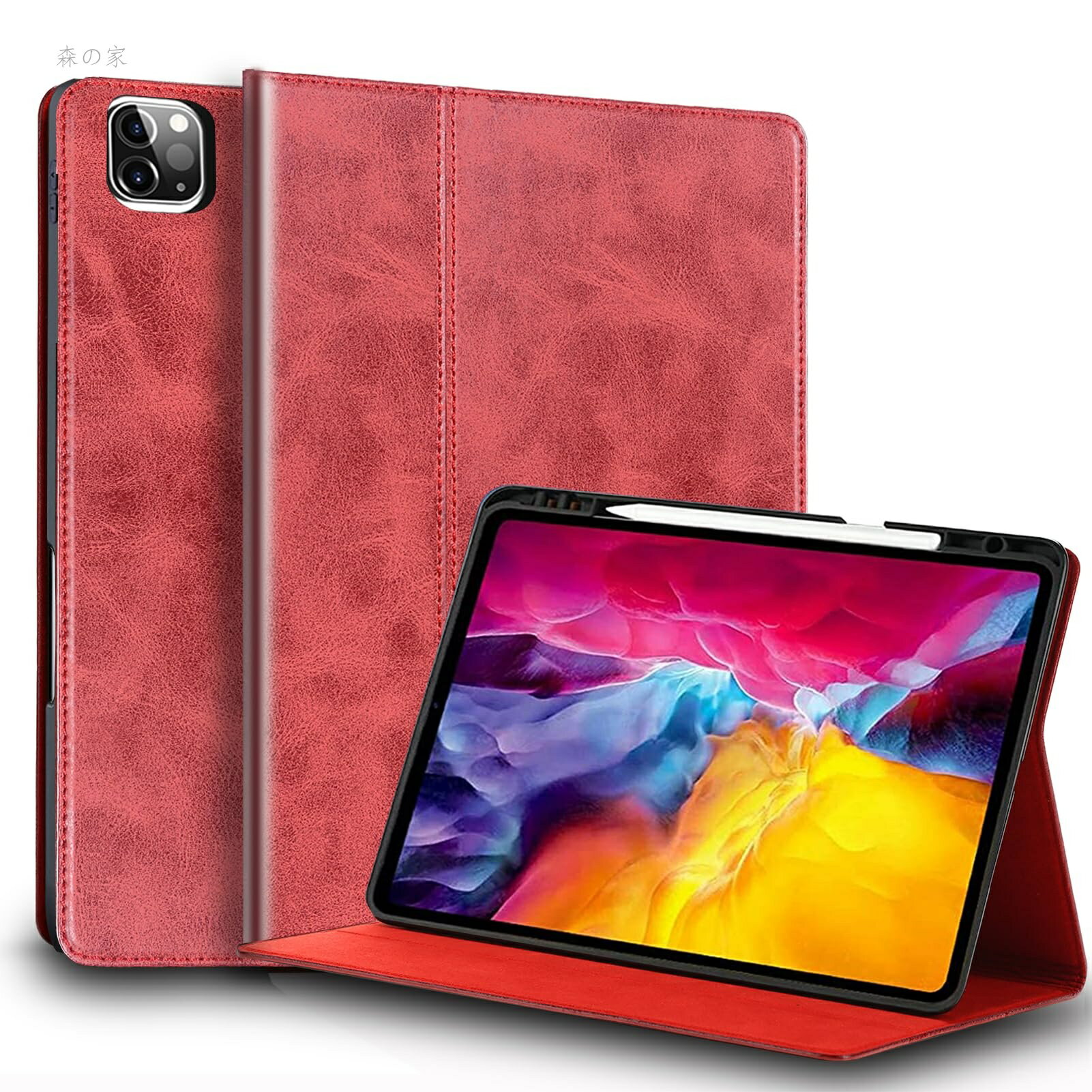 Rakuten - 【送料無料】Gexmil ケース iPad Pro 12.9 インチ 6/5/4/3世代通用 (2022/2021/2020/2018) 高級レザー製 ペン収納 衝撃防止 保護ケース 耐衝撃性 軽量 防指紋 オートスリープ/ウェイク レッド