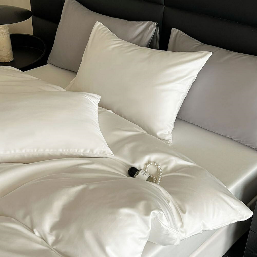 For Quilts - 【送料無料】掛け布団カバー ダブル 綿100％ サテン織り 100番手双糸 超長綿 400本高密度生地 ホテル仕様 防ダニ 掛けふとんカバー ふとんカバー 布団カバー シルクのような肌触り 北欧 滑らか 柔らかい (190x210cm ホワイト)