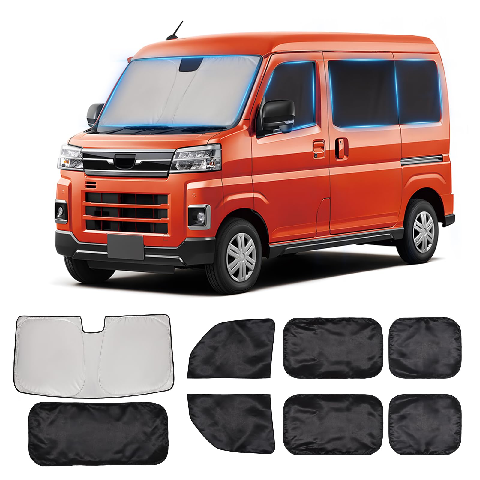 【送料無料】専用 車用カーテン フロントガラス サンシェード 遮光断熱 カット 吸盤不要 折り畳み式 マグネット内蔵 車中泊 取付簡単 収納袋付 8枚セット 119-8