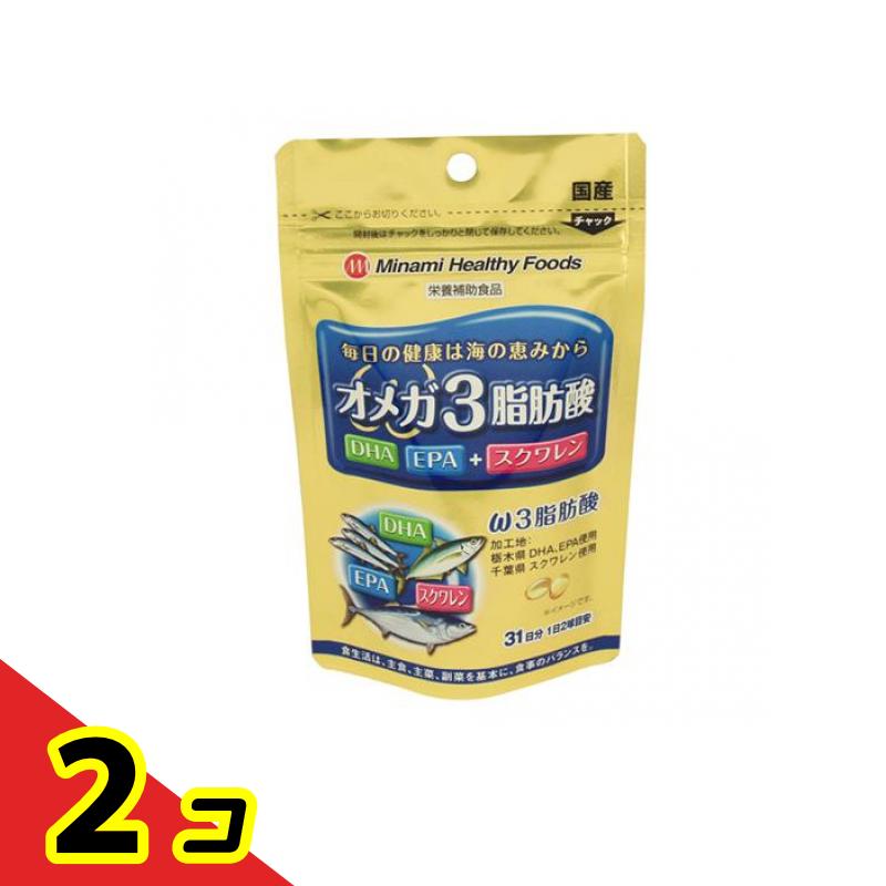 【商品名】 ミナミヘルシーフーズ オメガ3脂肪酸 【このような場合に】 『オメガ3脂肪酸』は毎日の健康生活を応援します！！ 青魚が嫌いな方にもおすすめ！ 海からの贈り物DHA&EPA＋スクワレンのパワー！ 【消費者相談窓口】 会社名：ミナミヘルシーフーズ株式会社 住所：〒360-0000 埼玉県熊谷市新掘1036-1 電話：048-533-7360 【製造販売会社】 ミナミヘルシーフーズ 【ご使用について】 栄養補助食品として、1日当たり2球程度を目安にそのまま水またはぬるま湯と一緒にお召し上がりください。 【原材料】 【原材料】 スクワレン、ゼラチン、DHA含有精製魚油、EPA含有精製魚油、グリセリン 【栄養成分】 熱量 9.14KcaL、たんぱく質 0.328g、脂質 0.82g、炭水化物 0.112g、ナトリウム 0.98mg(食塩相当量 0.002g)、DHA 150mg、EPA 50mg、スクワレン 400mg 製品の特徴 ●毎日の健康は海の恵みから。 ●DHA、EPAにスクワレンを配合した、飲みやすいソフトカプセルの栄養補助食品です。 ●オメガ3脂肪酸とスクワレン配合で、健康維持をサポートします。