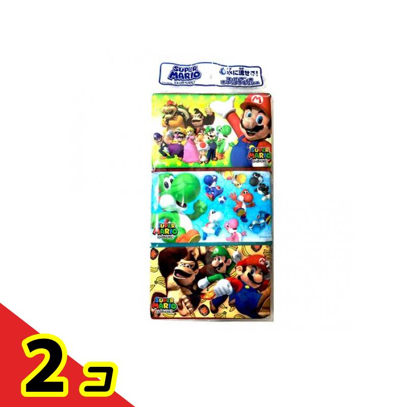 スーパーマリオ 水に流せるポケットティシュ 6個パック 2個セット