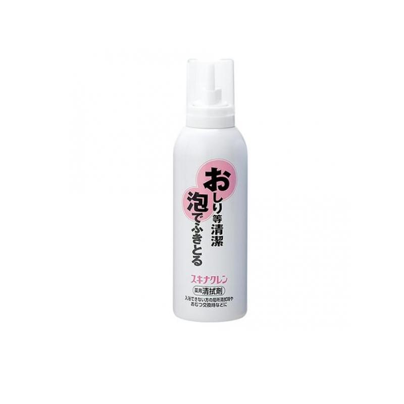 【商品名】 持田ヘルスケア スキナクレン 薬用清拭剤 【効能・効果】 皮膚の清拭・洗浄・防臭 【製造販売会社】 持田ヘルスケア（MOCHIDA） 【ご使用について】 【こんな方におすすめ】 ・赤ちゃんのおむつ交換時のおしりの清拭に。 ・入浴できない方の顔や局所の清拭に。 【使用方法】 (1)キャップを取り、容器を上下によく振ります。 (2)容器のノズル部を押し、適量の泡を出し、皮膚に直接つけるか、タオルやガーゼなどに取り、皮膚に満遍なく伸ばしてマッサージし、汚れをていねいに拭き取ります。 (3)または、清拭したい部位に泡のついたティッシュペーパーやガーゼ等をあてて、汚れをていねいに拭き取ります。 【成分・添加物】 ●有効成分：グルコン酸クロルヘキシジン ●その他の成分：ラウリン酸ソルビタン、ラウリン酸POE(20)ソルビタン、ラノリン、流動パラフィン、水、LPG 製品の特徴 ●おしり等清潔。泡でふきとる。 ●お湯や水がなくても使用できる、泡状（ムースタイプ）の皮ふ清拭剤。 ●ノンアルコールで肌に優しく、爽やかなデオドラント効果があります。 ●泡がこわれやすく汚れを広げないので、局所の清拭におすすめです。 ●赤ちゃんのおむつ交換時のおしりの清拭に。入浴できない方の顔や局所の清拭に。 ●低刺激性、無香料、無色素。 ●ラウレス硫酸Naフリー。 ●パッチテスト済み（すべての方に皮ふ刺激がないわけではありません） ●介護用おしり清拭剤 ●医薬部外品