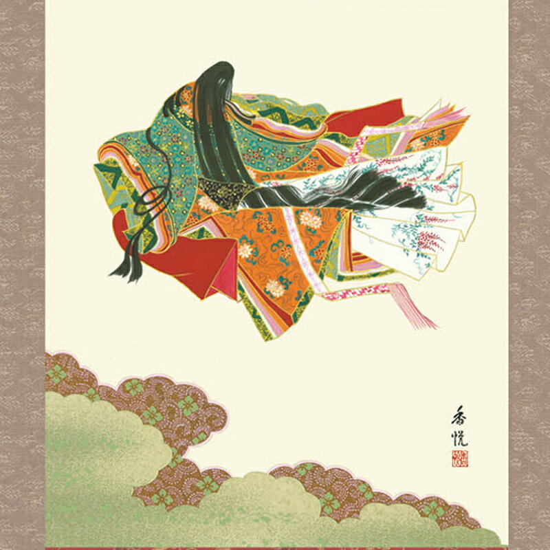 森景(もりけい)の掛け軸 高級掛軸 小町雛 尺三 幅44.5cm×高さ164cm 雛人形 ひな祭り 桃の節句｜アングル2