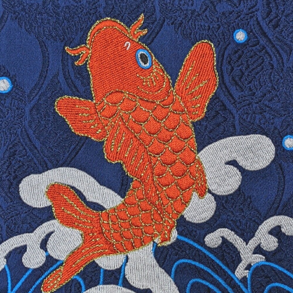 名前旗 男の子 五月人形 名物裂 小 刺繍柄跳ね鯉 紺 紺房金糸刺繍名入れ 名入れ代込み 生年月日入れ別料金 村上鯉幟 室内飾り 端午の節句 2