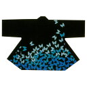 【半纏・法被】祭・踊り袢天 黒地に蝶 青 B9346【お祭用品/祭用品/お祭り/祭り小物】【はっぴ・はんてん・半被・袢纏】