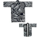 大人顔料プリント長袢天 黒/ネズ龍 D6448【お祭用品/祭用品/お祭り/祭り小物】【はっぴ・はんてん・半被・袢纏】