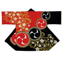 プリント袢天 桜流水/三つ巴 赤/黒 E7521【お祭用品/祭用品/お祭り/祭り小物/はっぴ/はんてん】
