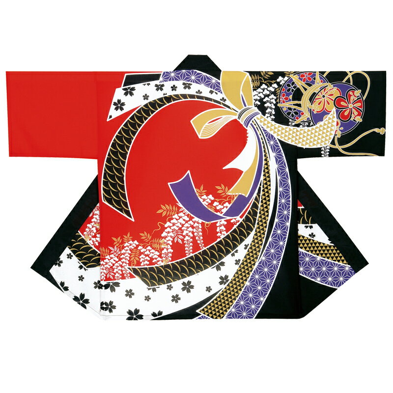 プリント袢天 熨斗 赤/黒 E7323【お祭用品/祭用品/お祭り/祭り小物/はっぴ/はんてん】