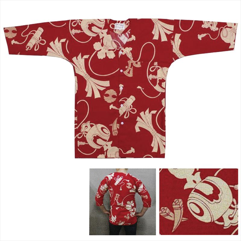 【お祭り用品・衣装】鯉口シャツ 赤 宝尽くし S・M・L D9430 matsuri20.7