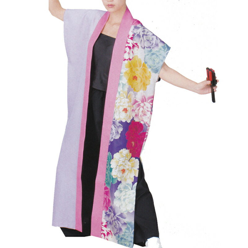 おどり袢天 メーカー在庫限り薄紫 花柄 B468【よさこい/踊り衣裳/祭用品/お祭り/祭り小物】【はっぴ・はんてん・半被・袢纏】