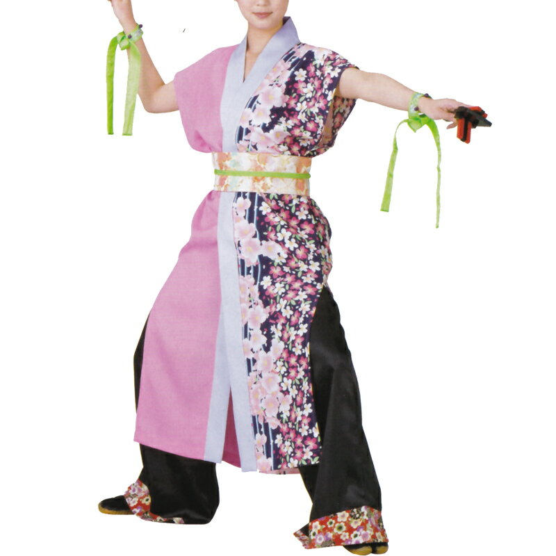 おどり袢天 メーカー在庫限りピンク/紫 花柄 B460【よさこい/踊り衣裳/祭用品/お祭り/祭り小物】【はっぴ・はんてん・半被・袢纏】