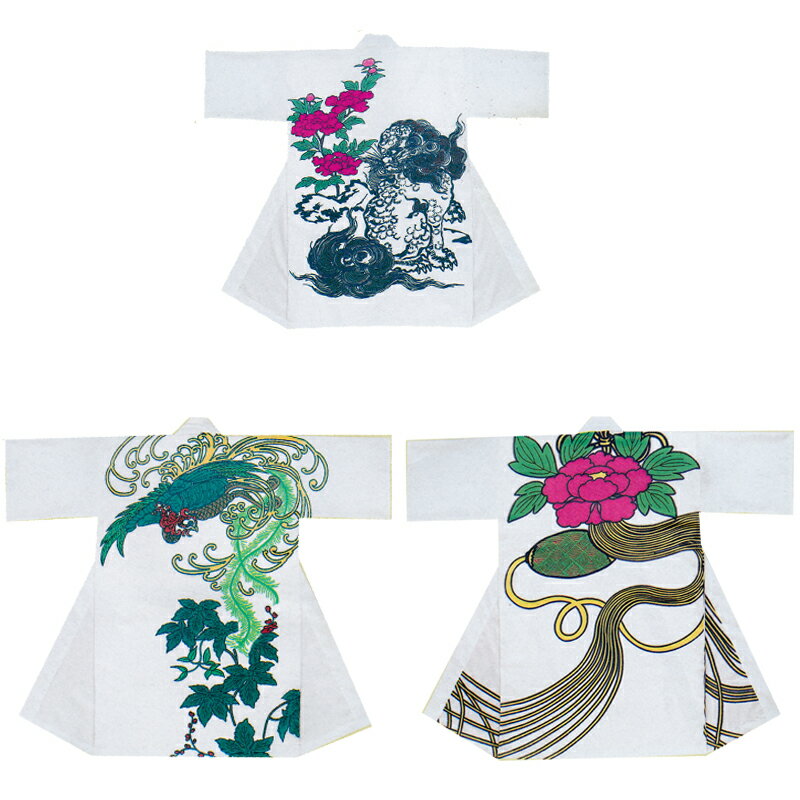 ポリ長袢天 唐獅子・鳳凰・牡丹 B9021-9023【よさこい/踊り衣裳/祭用品/お祭り/祭り小物】【はっぴ・はんてん・半被・袢纏】