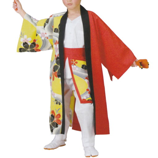 おどり子供袢天 黄 赤 桜柄 B457【よさこい/踊り衣裳/祭用品/お祭り/祭り小物】【はっぴ・はんてん・半被・袢纏】 おどり子供袢天 黄 赤 桜柄 B457【よさこい/踊り衣裳/祭用品/お祭り/祭り小物】【はっぴ・はんてん・半被・袢纏】