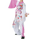 よさこい衣装 上衣 白・ピンク 花柄 C60044【よさこい/踊り衣裳/お祭用品/まつり用品/お祭り】