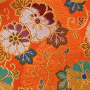 金襴 生地 もりさん いろどり花柄 オレンジ色 不織布付き 35 和柄 金襴織物