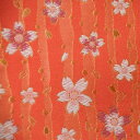 金襴 生地 桜流れ オレンジ色 不織布付き 242 和柄生地 つまみ細工 和風生地 和柄 金襴
